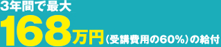 3年間で最大168万円(受講費用の60%)の給付