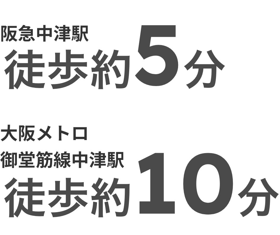 阪急中津駅徒歩約5分 大阪メトロ御堂筋線中津駅徒歩約10分